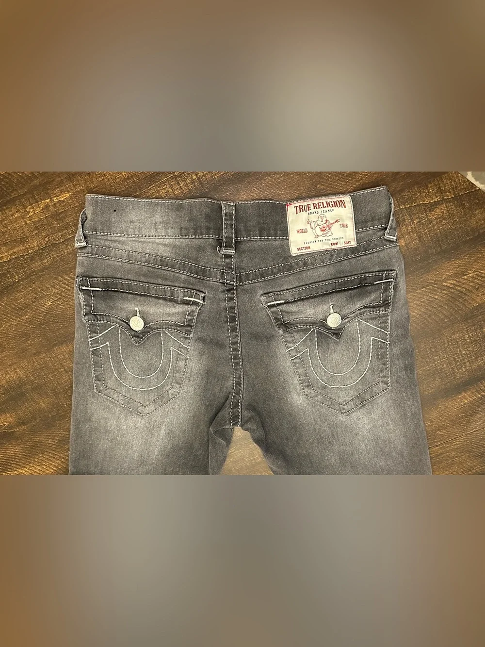 True Religion Mens Size 31x33 Ricky Big T Flap Relaxed Straight Jeans Gray Denim